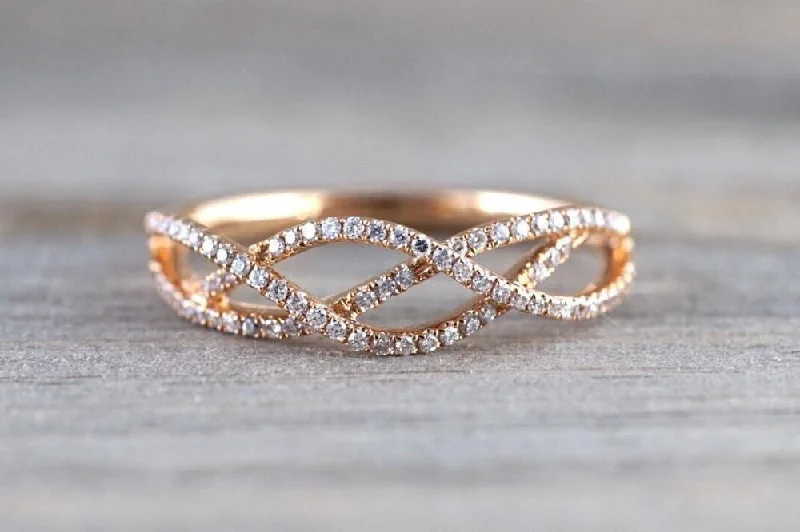 Men's laser - engraved rings with custom messages18k Rose Gold Diamond Infinity Intertwined Band Ring Wedding Anniversary Promise Men's laser - engraved rings with custom messages18k Rose Gold Diamond Infinity Intertwined Band Ring Wedding Anniversary Promise
