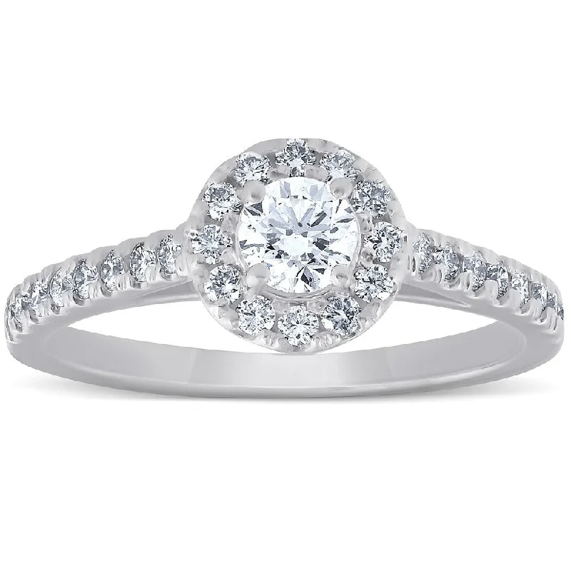 Channel - Set Women's Diamond Rings with Diamonds Securely Held in a Metal Groove for Durability3/4 Ct Halo Round Lab Grown EX3 Diamond Engagement Halo Ring 10k White Gold Channel - Set Women's Diamond Rings with Diamonds Securely Held in a Metal Groove for Durability3/4 Ct Halo Round Lab Grown EX3 Diamond Engagement Halo Ring 10k White Gold