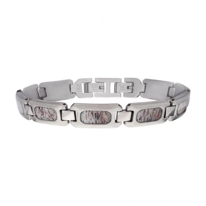 Men's budget - friendly rings for cost - conscious shoppersMatte Finish Stainless Steel Deer Antler Inlay Link Bracelet
