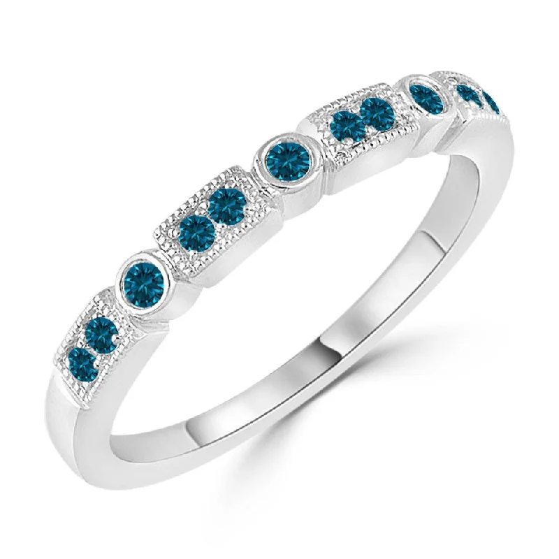 Women's Diamond Rings with Side - Stone Pave Setting for a Sparkling and Continuous Shine10K Gold Stackable 1/6ct TDW Vintage Inspired Blue Diamond Wedding Band by Auriya Women's Diamond Rings with Side - Stone Pave Setting for a Sparkling and Continuous Shine10K Gold Stackable 1/6ct TDW Vintage Inspired Blue Diamond Wedding Band by Auriya