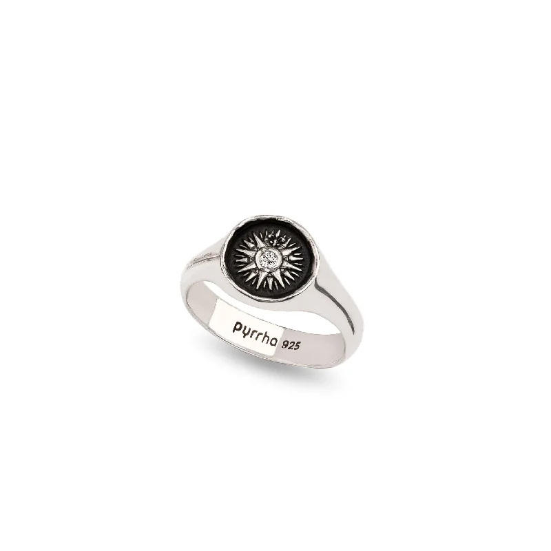 Gothic - Style Women's Rings with Black Onyx and Silver SkullsDirection Diamond Set Signet Ring Gothic - Style Women's Rings with Black Onyx and Silver SkullsDirection Diamond Set Signet Ring