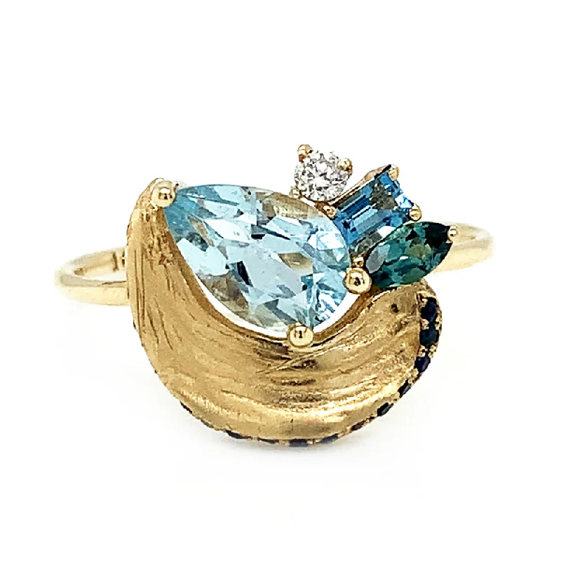 Cluster - Style Women's Diamond Rings with Multiple Small Diamonds Arranged in a Stunning PatternAquamarine, Sapphire, Blue Topaz, Tourmaline & Diamond Ring - "Impasto Lagoon" Cluster - Style Women's Diamond Rings with Multiple Small Diamonds Arranged in a Stunning PatternAquamarine, Sapphire, Blue Topaz, Tourmaline & Diamond Ring - "Impasto Lagoon"