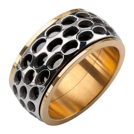 Men's tribal - print rings for a unique aestheticMen's Stainless Steel Gold IP Car Grille Spinner Polished Ring-9mm Men's tribal - print rings for a unique aestheticMen's Stainless Steel Gold IP Car Grille Spinner Polished Ring-9mm
