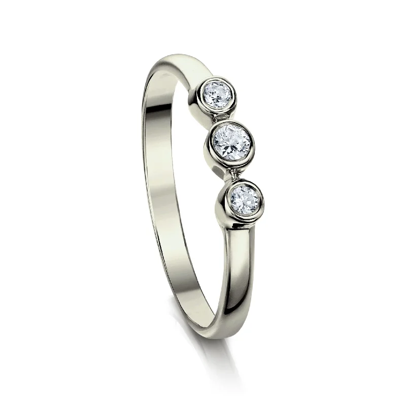 Cathedral - Style Women's Diamond Rings with a Raised Center Setting and Elaborate MetalworkTrilogy Diamond Ring in Platinum Cathedral - Style Women's Diamond Rings with a Raised Center Setting and Elaborate MetalworkTrilogy Diamond Ring in Platinum