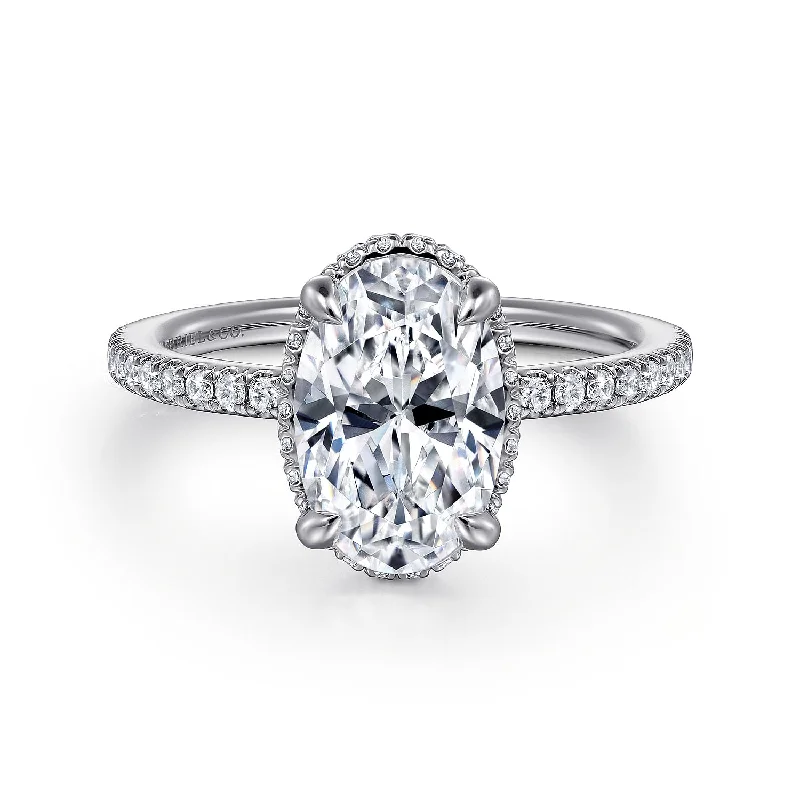 Channel - Set Women's Diamond Rings with Diamonds Securely Held in a Metal Groove for DurabilityGabriel 14K White Gold 0.31ctw Oval Halo Style Diamond Semi-Mount Engagement Ring Channel - Set Women's Diamond Rings with Diamonds Securely Held in a Metal Groove for DurabilityGabriel 14K White Gold 0.31ctw Oval Halo Style Diamond Semi-Mount Engagement Ring