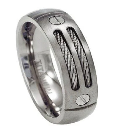 Men's anti - allergy rings for sensitive skinDouble Cable Men's Titanium Ring and Two Screws 8mm Men's anti - allergy rings for sensitive skinDouble Cable Men's Titanium Ring and Two Screws 8mm