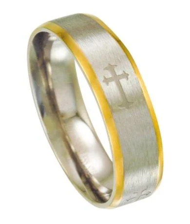 Men's thumb rings with a wide bandTwo Tone Stainless Steel Ring for Men with Cross Design | 6mm Men's thumb rings with a wide bandTwo Tone Stainless Steel Ring for Men with Cross Design | 6mm