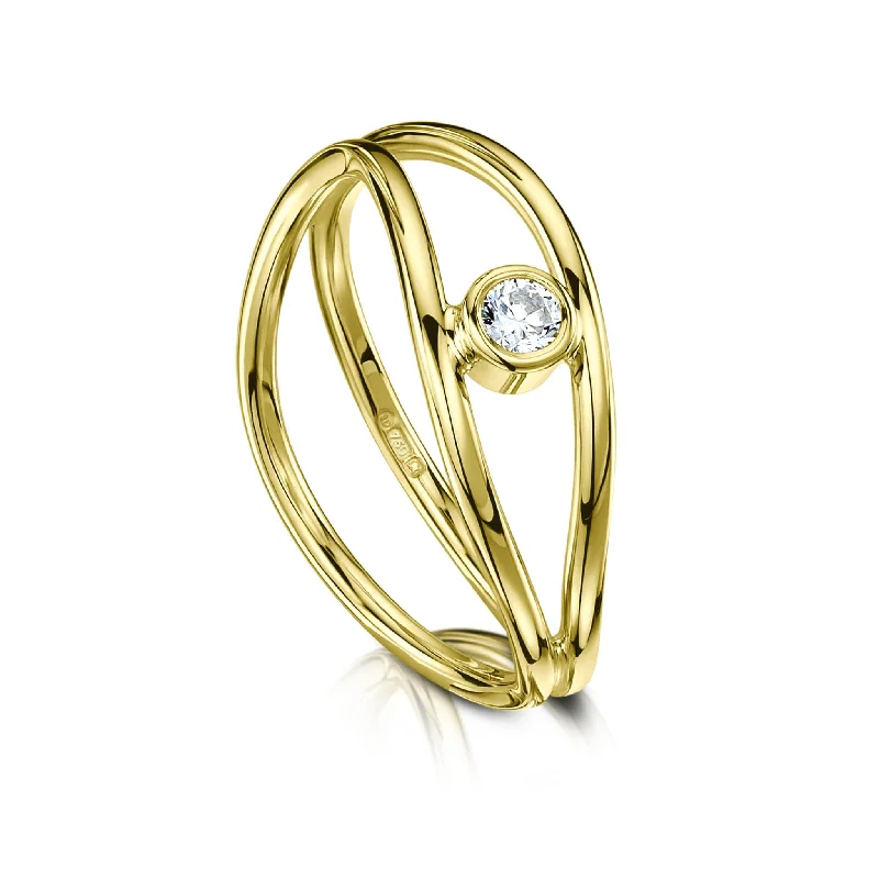 Women's Diamond Rings with Side - Stone Pave Setting for a Sparkling and Continuous ShineDiamond Double Stacking Wave Ring in 18ct Yellow Gold Women's Diamond Rings with Side - Stone Pave Setting for a Sparkling and Continuous ShineDiamond Double Stacking Wave Ring in 18ct Yellow Gold