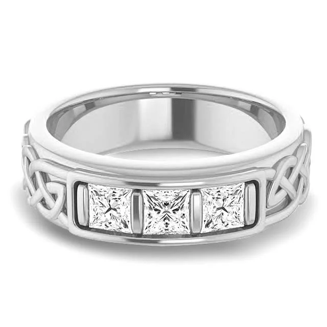 Men's diamond - encrusted engagement rings for a luxurious touch1.0 ctw Bar Set Princess Diamond Men's Ring Celtic Knot Design Men's diamond - encrusted engagement rings for a luxurious touch1.0 ctw Bar Set Princess Diamond Men's Ring Celtic Knot Design