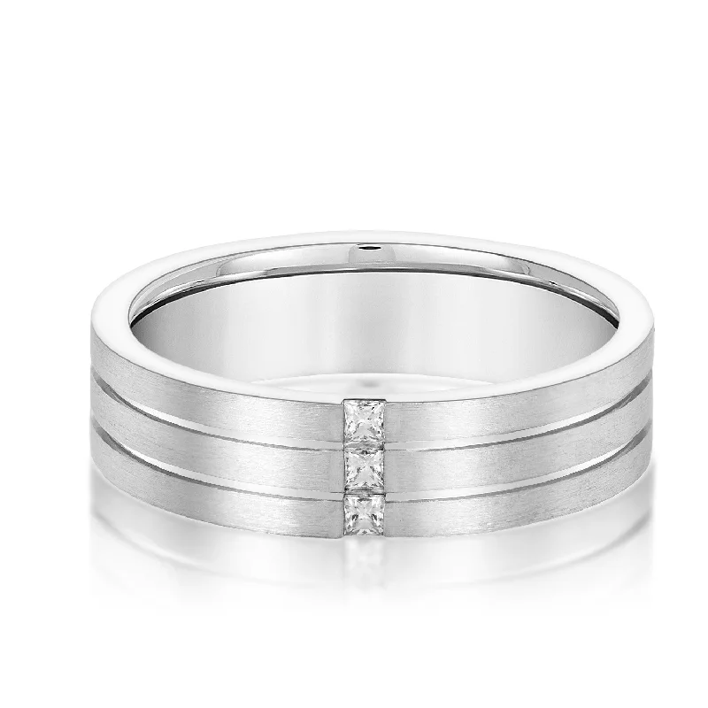 Men's black ceramic rings for a modern and edgy lookDouble Grooved Vertical Diamond Row Men's Wedding Band