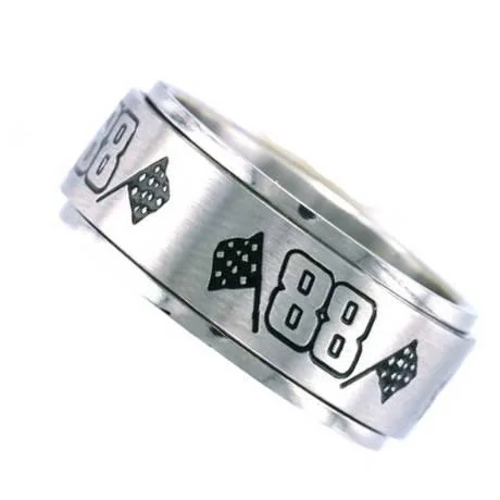 Men's multi - colored gemstone rings for a vibrant styleNumber 88 Racing Ring with Checker Flag - Spinner Ring Men's multi - colored gemstone rings for a vibrant styleNumber 88 Racing Ring with Checker Flag - Spinner Ring