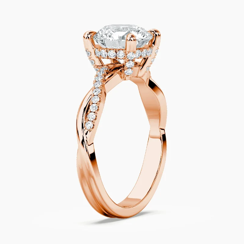 Cushion - Cut Women's Diamond Rings in Platinum with a Soft and Romantic AppearanceAuriya 14kt Rose Gold Lab Grown Round Diamond Classic Dainty Twist Hidden Halo Engagement Ring (F-G, VS)
