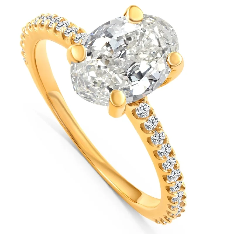Cathedral - Style Women's Diamond Rings with a Raised Center Setting and Elaborate MetalworkCertified 2.33 Ct Oval Diamond Engagement Ring Yellow Gold Lab Grown Cathedral - Style Women's Diamond Rings with a Raised Center Setting and Elaborate MetalworkCertified 2.33 Ct Oval Diamond Engagement Ring Yellow Gold Lab Grown