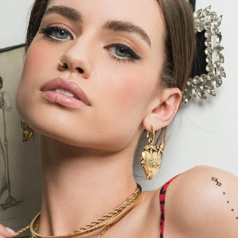 Small hoop earringsINFERNO. Sacred Heart Hoop Earrings - Gold