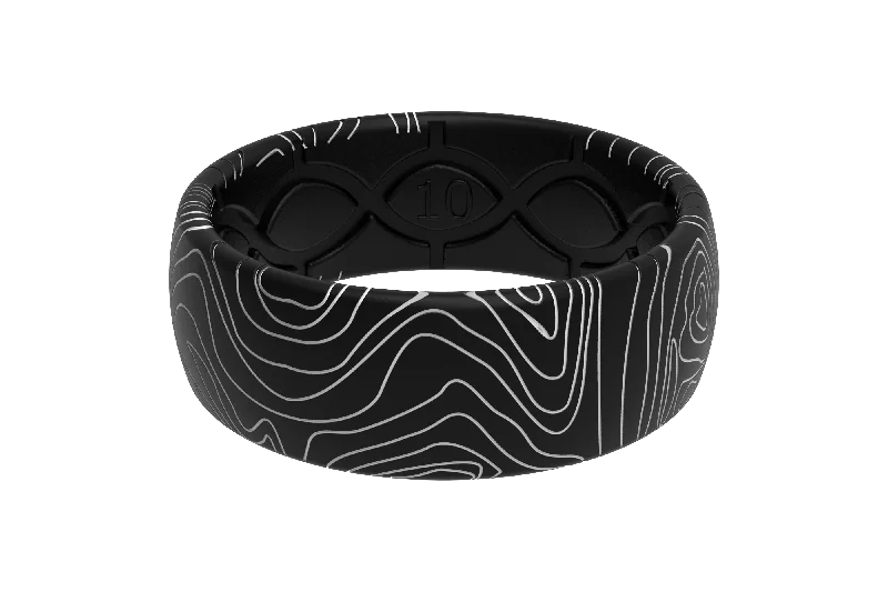 Men's two - tone rings combining silver and gold3D Topo Midnight Black/Grey Ring