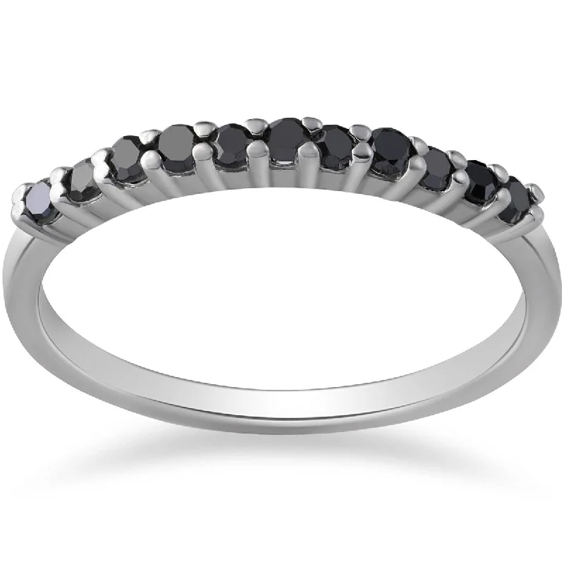 Channel - Set Women's Diamond Rings with Diamonds Securely Held in a Metal Groove for Durability1/3ct Black Diamond Ring 10K White Gold Channel - Set Women's Diamond Rings with Diamonds Securely Held in a Metal Groove for Durability1/3ct Black Diamond Ring 10K White Gold