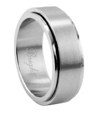 Men's Damascus - steel rings with a unique patternMen's Stainless Steel Spinner Ring with Satin Finish and Polished Edges | 7mm Men's Damascus - steel rings with a unique patternMen's Stainless Steel Spinner Ring with Satin Finish and Polished Edges | 7mm