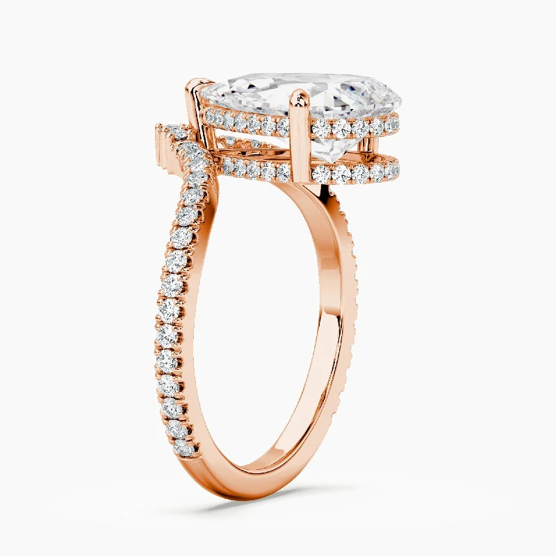 Channel - Set Women's Diamond Rings with Diamonds Securely Held in a Metal Groove for DurabilityAuriya 14kt Rose Gold Lab Grown Pear Chevron Diamond V Double Hidden Halo Engagement Ring (F-G, VS)