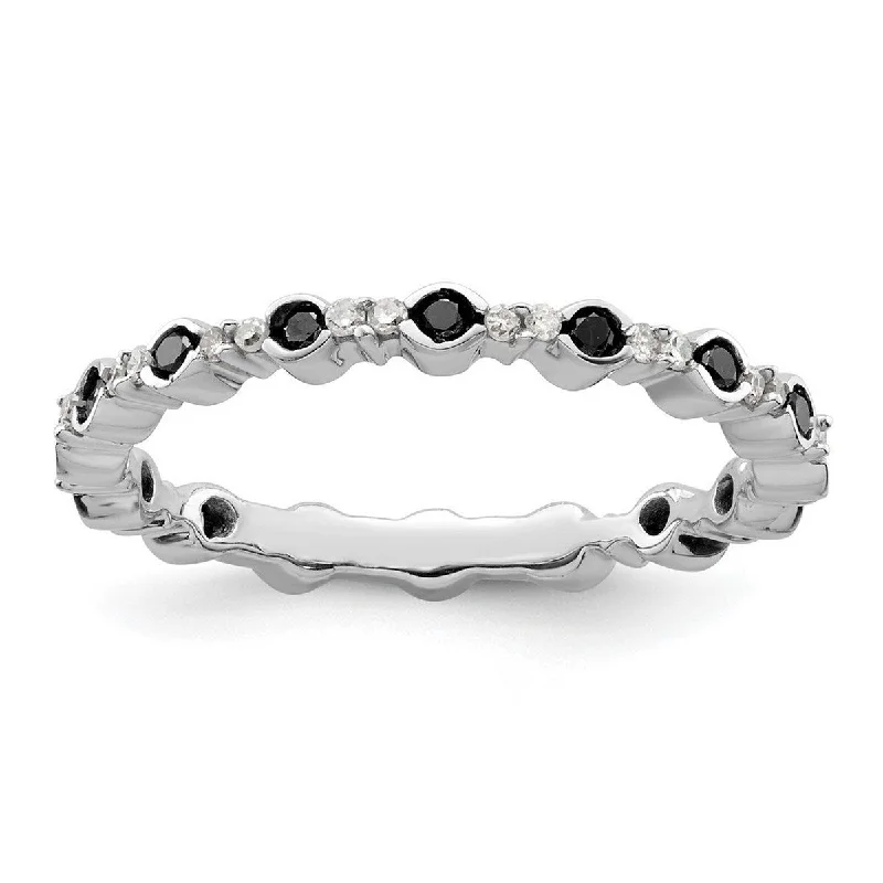 Women's Diamond Rings with Sapphire Accents in Blue for a Colorful and Sophisticated TouchCurata 2.25mm 925 Sterling Silver Bezel Prong set Stackable Expressions Polished Black White Diamond Ring
