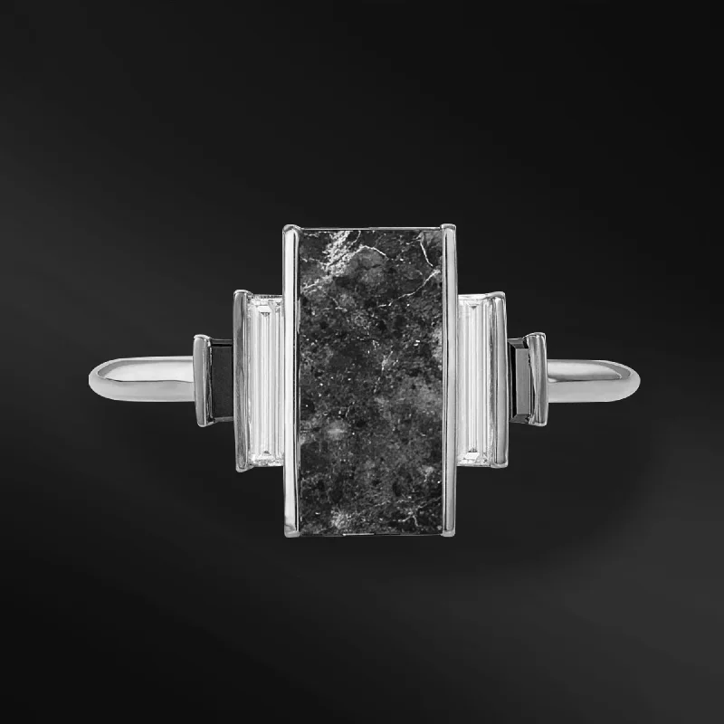 Women's Rings with Birthstones for a Personalized TouchMoon Light - Gold Ring featuring Authentic Lunar Meteorite | Moissanite and Black Diamonds Women's Rings with Birthstones for a Personalized TouchMoon Light - Gold Ring featuring Authentic Lunar Meteorite | Moissanite and Black Diamonds