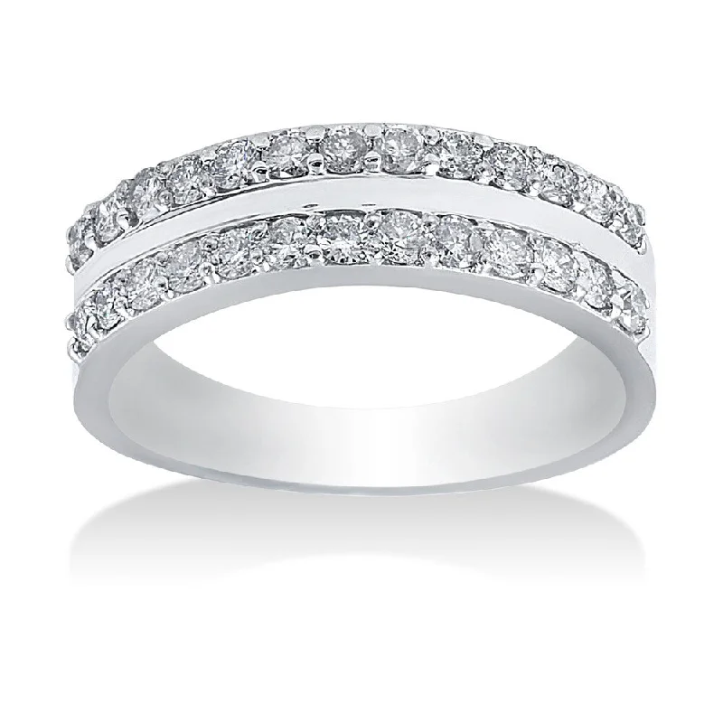 Art Deco - Inspired Women's Diamond Rings with Geometric Designs and Baguette - Cut DiamondsPompeii3 14k White Gold 3/4ct TDW Double Row Diamond Band (H-I, I2-I3) Art Deco - Inspired Women's Diamond Rings with Geometric Designs and Baguette - Cut DiamondsPompeii3 14k White Gold 3/4ct TDW Double Row Diamond Band (H-I, I2-I3)