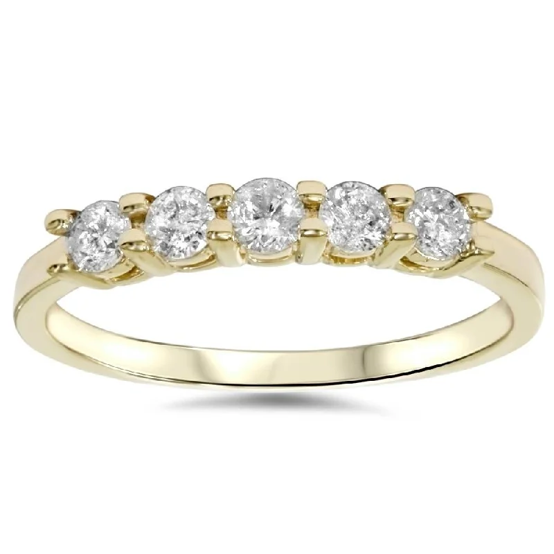 Cathedral - Style Women's Diamond Rings with a Raised Center Setting and Elaborate Metalwork3/4ct Diamond 5-Stone Wedding Anniversary Ring 14K Yellow Gold Cathedral - Style Women's Diamond Rings with a Raised Center Setting and Elaborate Metalwork3/4ct Diamond 5-Stone Wedding Anniversary Ring 14K Yellow Gold