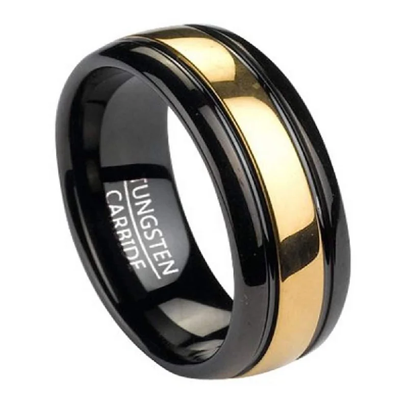 Men's cross - shaped rings for a religious statementBlack Tungsten Men's Ring With Gold Tone Inlay | 8mm Men's cross - shaped rings for a religious statementBlack Tungsten Men's Ring With Gold Tone Inlay | 8mm