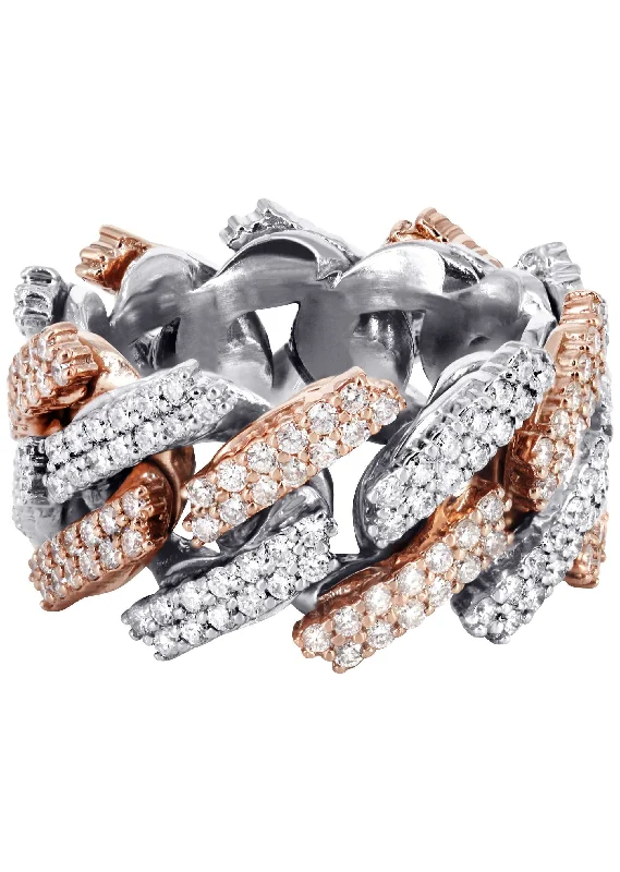 Three - Stone Women's Diamond Rings Symbolizing Past, Present, and Future with Emerald - Cut Diamonds14K Rose And White Gold Diamond Cuban Link Ring | 4.00 Carats