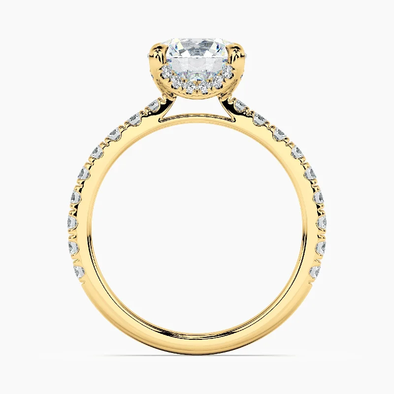 Three - Stone Women's Diamond Rings Symbolizing Past, Present, and Future with Emerald - Cut DiamondsAuriya 14kt Yellow Gold Lab Grown Round Diamond with Accent Engagement Ring (F-G, VS)