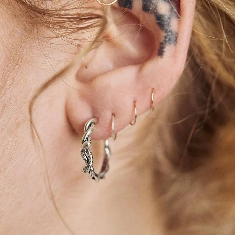 Minimalist hoop earringsDEVISE. Double Headed Snake Twist Hoop Earrings - Silver