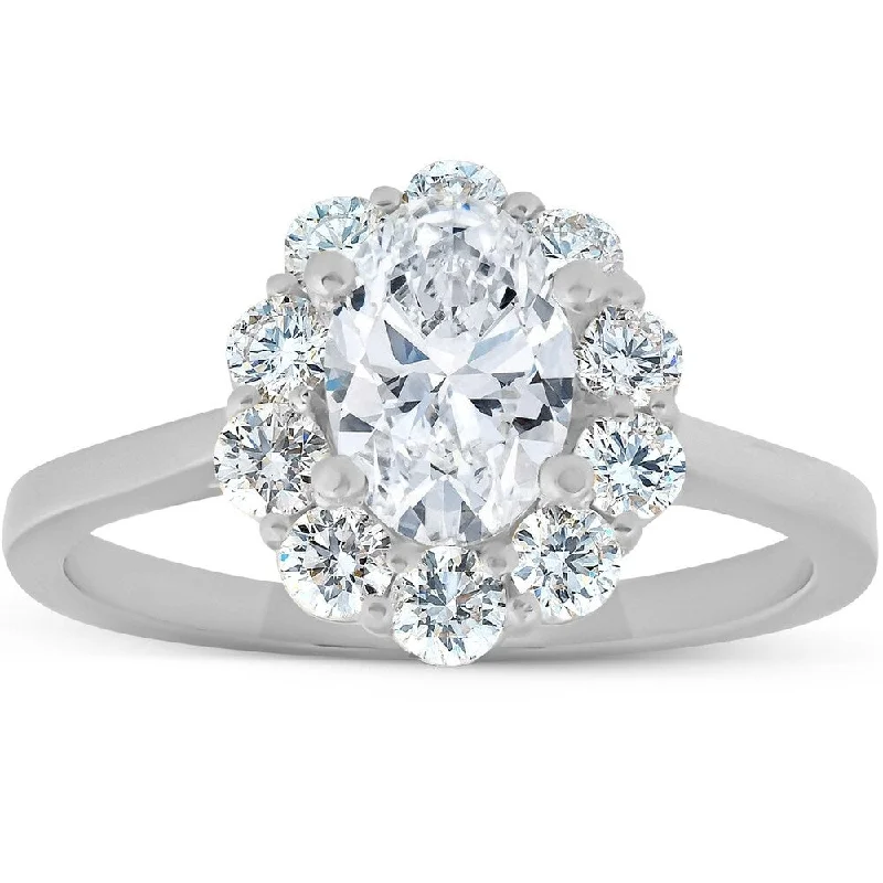 Adjustable Women's Diamond Rings with a Flexible Band for a Comfortable and Custom Fit1 5/8 Ct Oval Lab Created Moissanite & Diamond Halo Engagement Ring White Gold