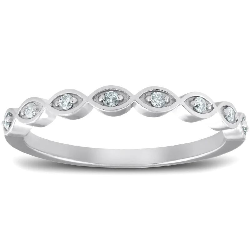 Women's Diamond Rings with Side - Stone Pave Setting for a Sparkling and Continuous ShinePompeii3 10k White Gold 1/10 Ct TDW Diamond Marquise Framed Wedding Ring Stackable Womens Band Women's Diamond Rings with Side - Stone Pave Setting for a Sparkling and Continuous ShinePompeii3 10k White Gold 1/10 Ct TDW Diamond Marquise Framed Wedding Ring Stackable Womens Band