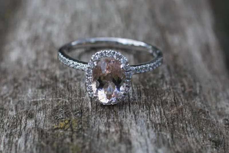 Men's emerald - encrusted rings for a rich green tone14k White Gold Oval Pink Peach Morganite Halo Bezel Diamond Engagement Promise Ring Men's emerald - encrusted rings for a rich green tone14k White Gold Oval Pink Peach Morganite Halo Bezel Diamond Engagement Promise Ring