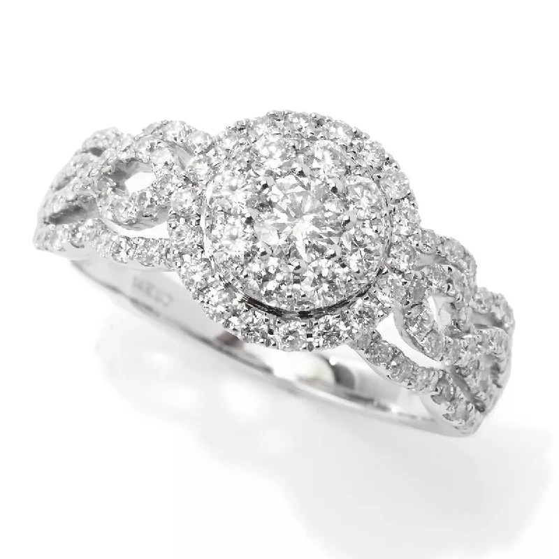 Women's Diamond Rings with Side - Stone Pave Setting for a Sparkling and Continuous Shine14K White Gold 1.00ctw Round Pave Diamond Ring - Size 7 Women's Diamond Rings with Side - Stone Pave Setting for a Sparkling and Continuous Shine14K White Gold 1.00ctw Round Pave Diamond Ring - Size 7