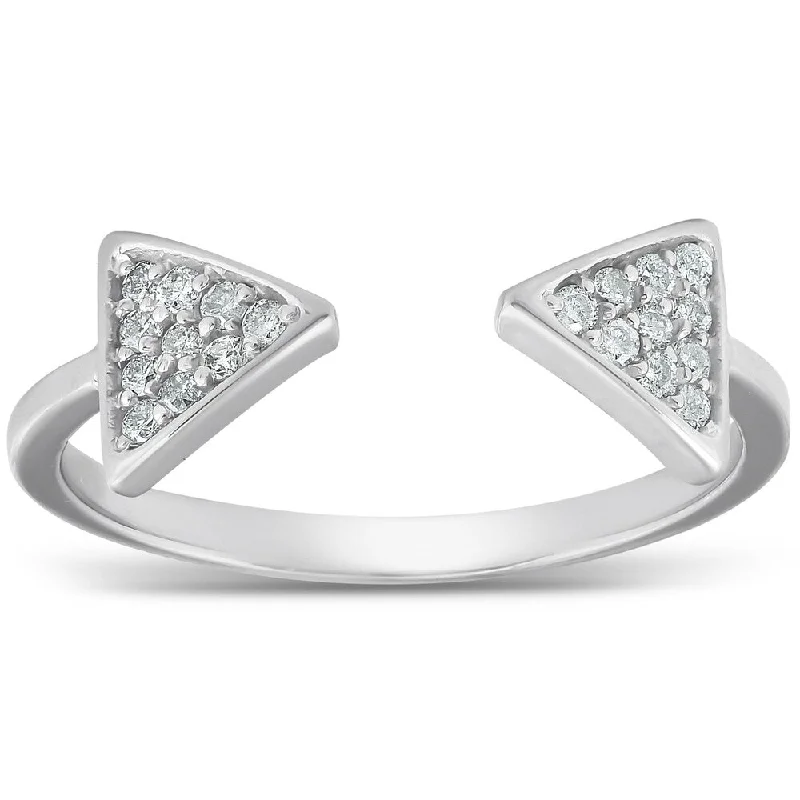 Channel - Set Women's Diamond Rings with Diamonds Securely Held in a Metal Groove for DurabilityPompeii3 14k White Gold 1/5ct Diamond Ring Open Triangle Fashion Right Hand Split Band Channel - Set Women's Diamond Rings with Diamonds Securely Held in a Metal Groove for DurabilityPompeii3 14k White Gold 1/5ct Diamond Ring Open Triangle Fashion Right Hand Split Band