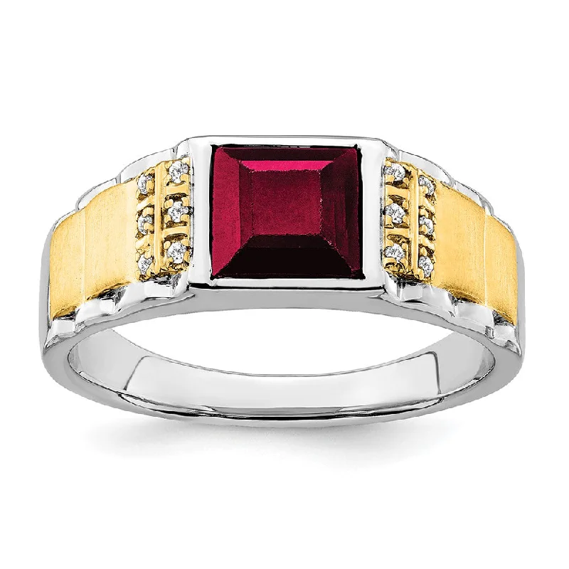 Men's lightweight rings for all - day comfort14K Two-tone Gold  Created Ruby and Diamond Mens Ring