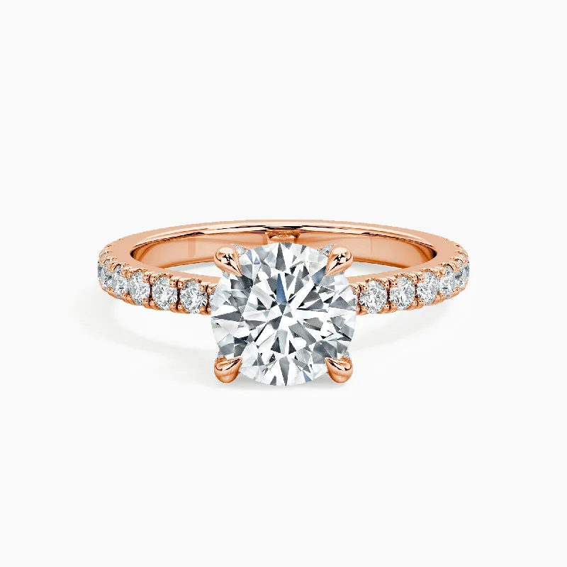 Cathedral - Style Women's Diamond Rings with a Raised Center Setting and Elaborate MetalworkAuriya 14kt Rose Gold Lab Grown Round Diamond with Accent Engagement Ring (F-G, VS)