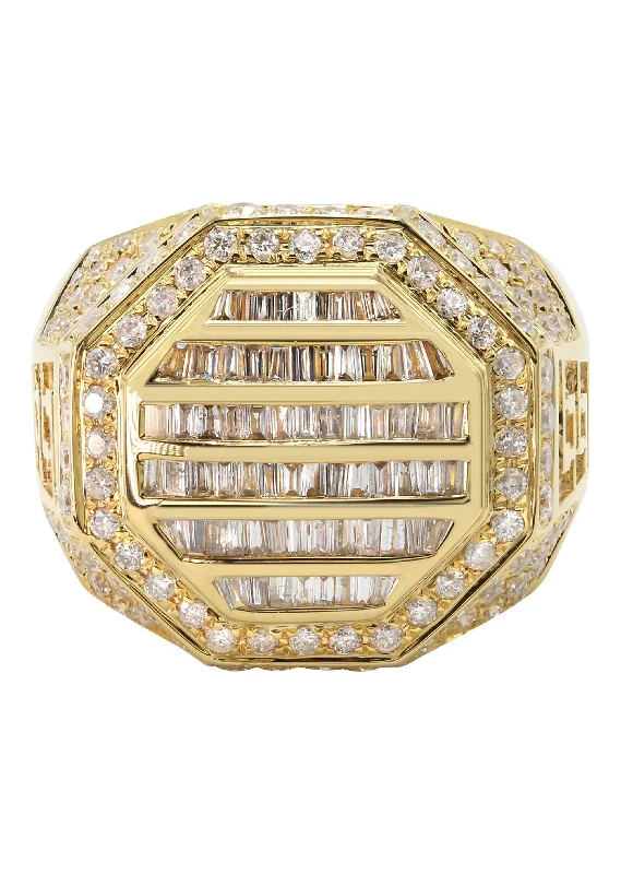 Three - Stone Women's Diamond Rings Symbolizing Past, Present, and Future with Emerald - Cut DiamondsMens Diamond Ring | 1.95 Carats | 10.69 Grams
