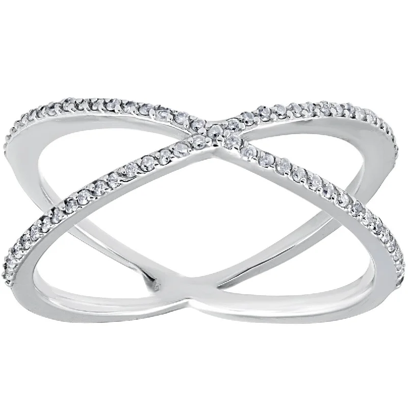 Women's Solitaire Diamond Rings with Round - Cut Diamonds and Platinum Settings for an Elegant EngagementWhite Gold Round Diamond Crossover Cocktail Fashion Statement X Ring 1/5ct Women's Solitaire Diamond Rings with Round - Cut Diamonds and Platinum Settings for an Elegant EngagementWhite Gold Round Diamond Crossover Cocktail Fashion Statement X Ring 1/5ct