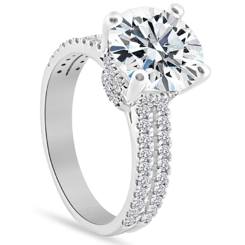 Women's Diamond Rings with Side - Stone Pave Setting for a Sparkling and Continuous ShineCertified 4 1/2Ct Diamond Engagement Ring Multi-Row Pave Diamonds Gold Lab Grown