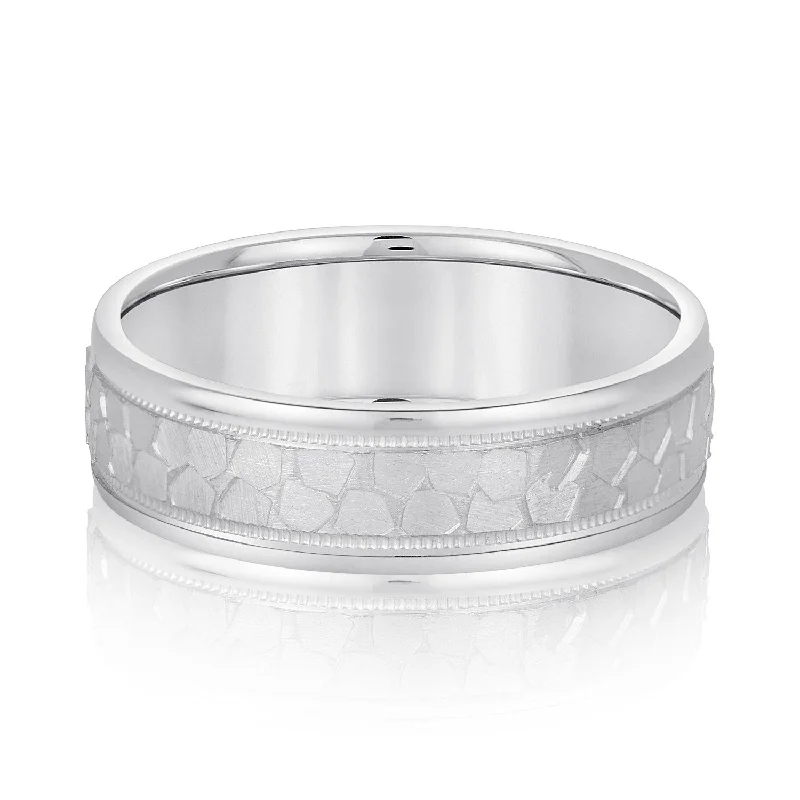Men's shock - resistant rings for durabilityMen's Hammered Milgrain Style Wedding Band