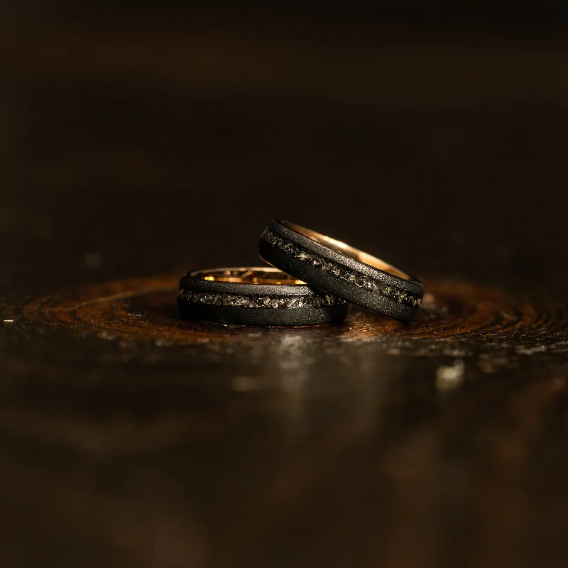 Women's 18K Gold Solitaire Diamond Ring for an Elegant Everyday Look"Dionysus" Sandblasted Tungsten Carbide Ring- Womens Black/Rose w/ Meteorite- 5mm Women's 18K Gold Solitaire Diamond Ring for an Elegant Everyday Look"Dionysus" Sandblasted Tungsten Carbide Ring- Womens Black/Rose w/ Meteorite- 5mm