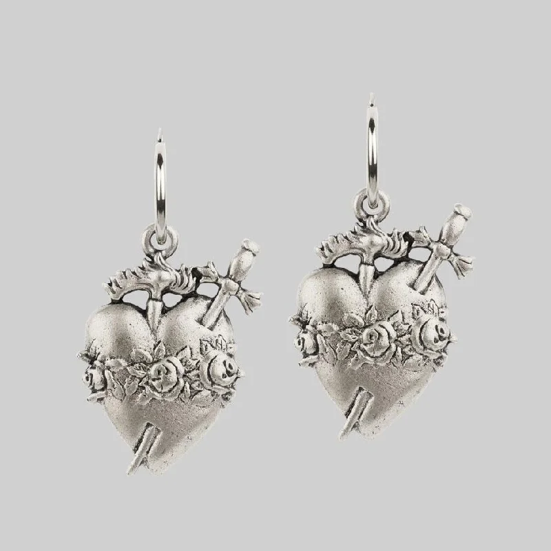 Hoop earrings for womenINFERNO. Sacred Heart Hoop Earrings - Silver