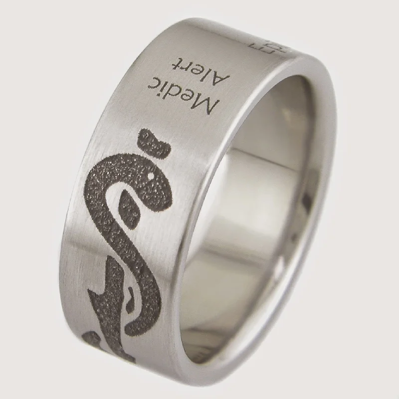 Titanium Rings with a Channel - Set Gemstone BandMedic Alert