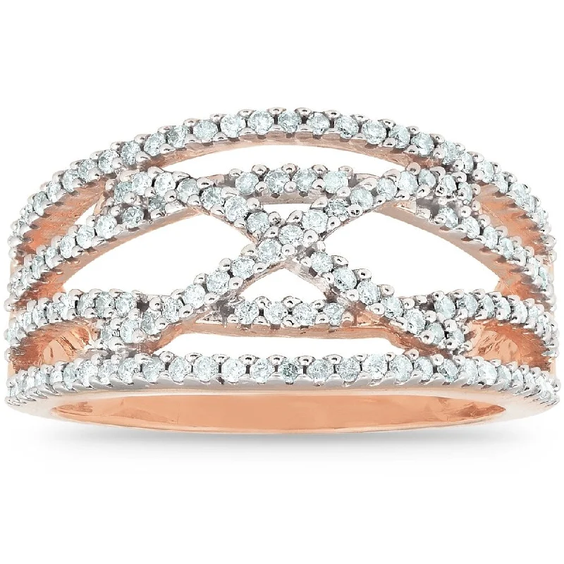 Three - Stone Women's Diamond Rings Symbolizing Past, Present, and Future with Emerald - Cut Diamonds1/2 Ct Diamond Multi Row Crossover Right Hand Cocktail Ring 10k Rose Gold Three - Stone Women's Diamond Rings Symbolizing Past, Present, and Future with Emerald - Cut Diamonds1/2 Ct Diamond Multi Row Crossover Right Hand Cocktail Ring 10k Rose Gold