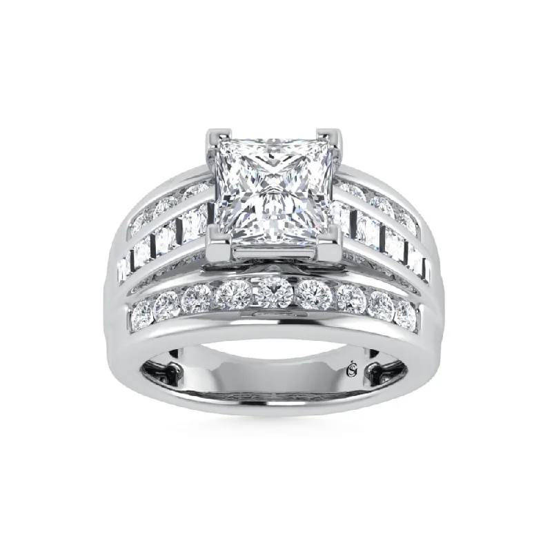 Men's Aquamarine Engagement Rings in 9K Gold with a Bezel - Set Stone3 7/8 Ctw Princess Lab Grown Diamond Engagement Ring in White Gold Men's Aquamarine Engagement Rings in 9K Gold with a Bezel - Set Stone3 7/8 Ctw Princess Lab Grown Diamond Engagement Ring in White Gold