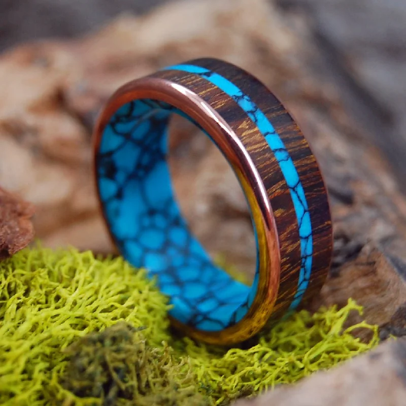 Men's multi - colored gemstone rings for a vibrant styleArizona Desert Bonus | Men's Desert Ironwood, Copper, Turquoise & Titanium Wedding Ring