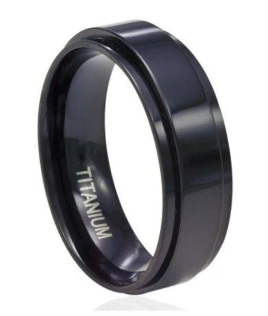 Men's sports - team logo rings for fansMen's Black Titanium Spinner Ring with Flat Profile and Glossy Finish | 8mm Men's sports - team logo rings for fansMen's Black Titanium Spinner Ring with Flat Profile and Glossy Finish | 8mm