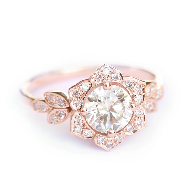 Heart - Shaped Women's Diamond Rings in Rose Gold for a Romantic and Symbolic GiftLily Flower Round Diamond Engagement Ring Heart - Shaped Women's Diamond Rings in Rose Gold for a Romantic and Symbolic GiftLily Flower Round Diamond Engagement Ring