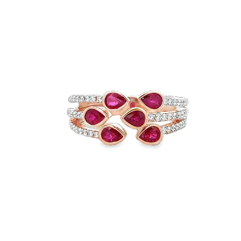 Halo diamond engagement ring in 18K white gold with a center oval - cut stoneRuby and Diamond Bypass Ring in Rose Gold